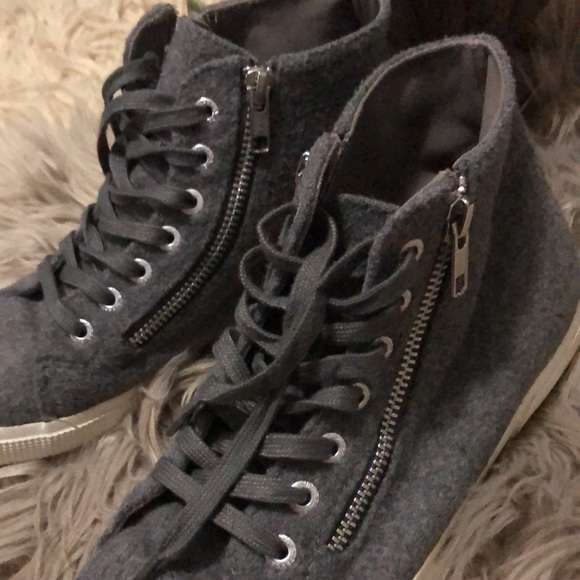 Superga Wool Blend HighTops-Gray-Sz 39.5-Side Zip Details/Lace Up Front - Picture 6 of 16